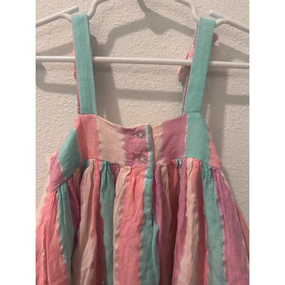 Flapdoodles Girls 4T Striped Sundress Pink Teal Silver Metallic Ruffle Straps - Picture 7 of 7